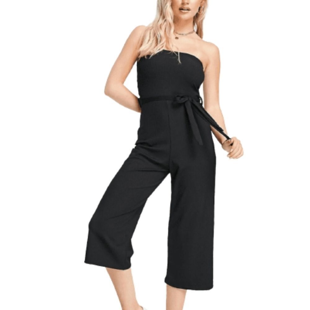 Miss Selfridge Black Ribbed Bandeau Cropped Jumpsuit Womens Size 4 & 6